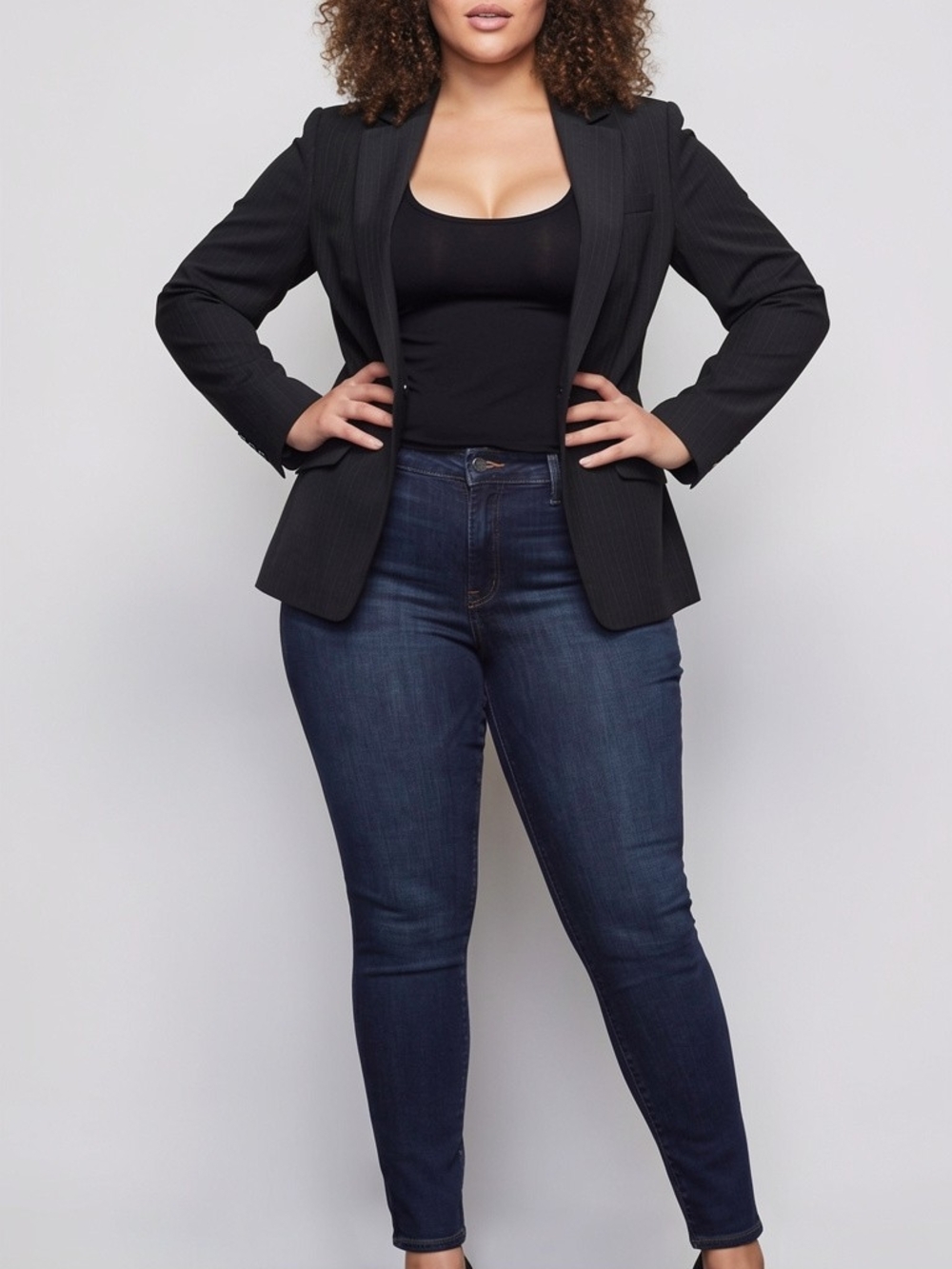 Anne Klein Black Pinstripe Blazer